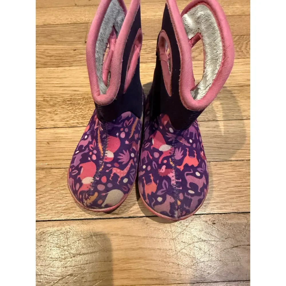 Bogs Infant 8 Waterproof Insulated Winter Boots Purple Pink Animal Print EU 24